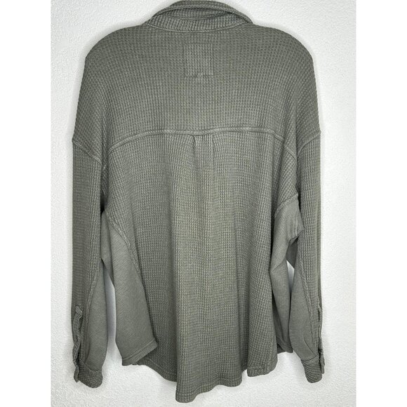 Aerie Lumberjane Shirt Womens M Sage Green Waffle Knit Button Front Shacket - Picture 2 of 12